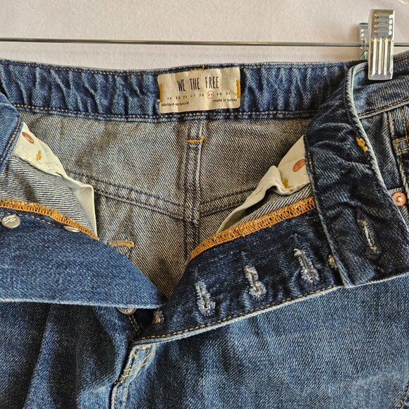 We The Free Denim Mini Skirt 15" Distressed Sz 29 Raw Hem Button Fly - Picture 6 of 7